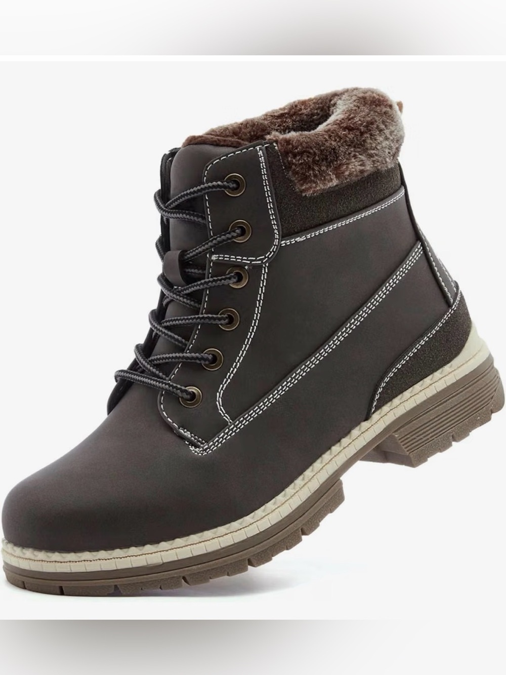 S59 Women's Brown Faux-Fur Lace-Up Ankle Boots NWT